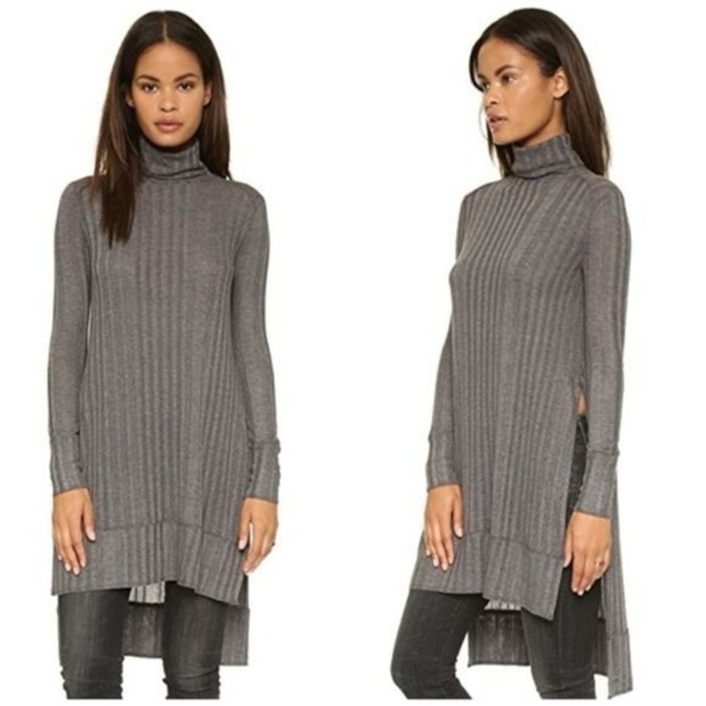 EUC We The Free Gray Turtleneck Split Hem Tunic Dress Size Small